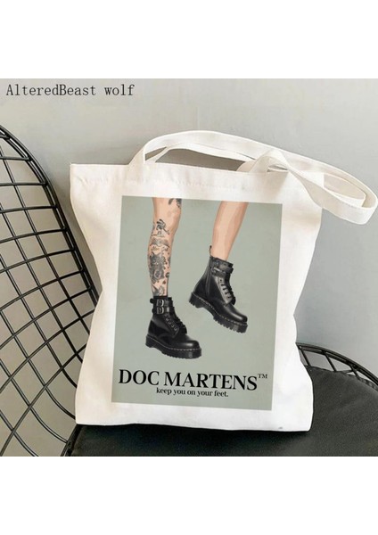 B4942 Kadın Alışveriş Çantası Vintage Doc Martens Baskılı Özel Kanvas Tote Çanta Harajuku Alışveriş Kanvas Alışveriş Çantası Kız Tote Omuz Çantası (Yurt Dışından) fiyatları
