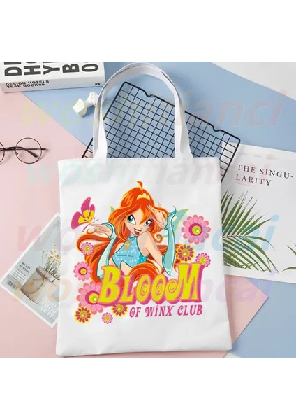 B Winx Kelebek Peri Baskı Kanvas Omuz Çantası Kadın Çanta Eko Yeniden Kullanılabilir Alışveriş Çantası Vintage Moda Ulzzang Çanta (Yurt Dışından)