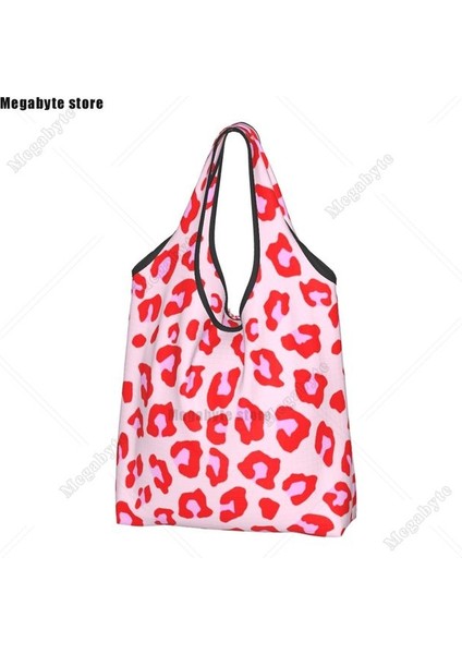 Stil 7 Alışveriş Çantası Kawaii Pembe Leopar Alışveriş Çantası Taşınabilir Hayvan Derisi Baskı Bakkal Alışveriş Omuz Çantası (Yurt Dışından)