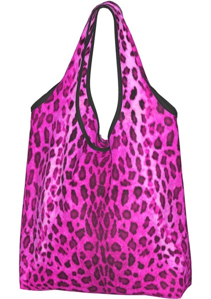 Stil 7 Alışveriş Çantası Kawaii Pembe Leopar Alışveriş Çantası Taşınabilir Hayvan Derisi Baskı Bakkal Alışveriş Omuz Çantası (Yurt Dışından) fırsatları
