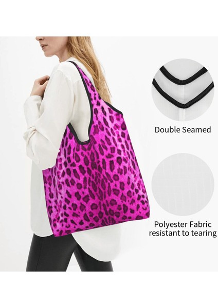 Stil 7 Alışveriş Çantası Kawaii Pembe Leopar Alışveriş Çantası Taşınabilir Hayvan Derisi Baskı Bakkal Alışveriş Omuz Çantası (Yurt Dışından) indirimleri