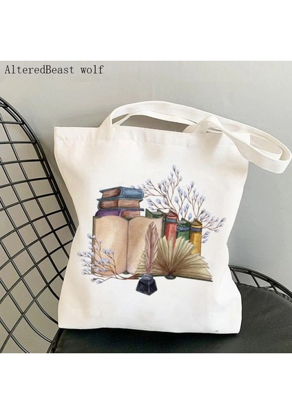 B4553 Kadın Alışveriş Çantası Potter Kitapları Baskılı Sanat Çantası Harajuku Alışveriş Kanvas Alışveriş Çantası Kız Çanta Tote Omuz Bayan Çantası (Yurt Dışından)