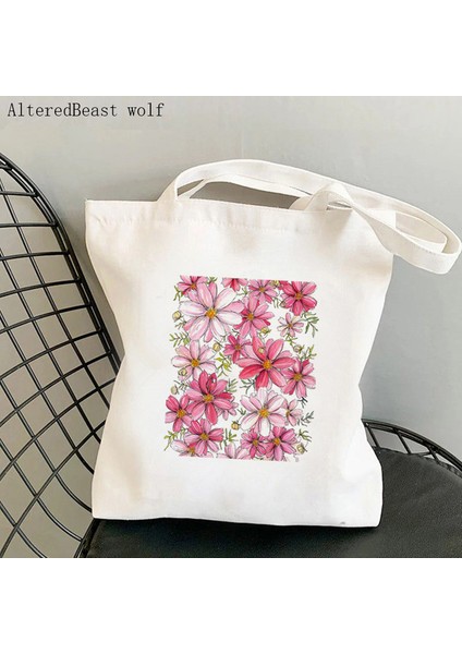 B2317 Kadın Alışveriş Çantası Mavi Beni Unutma Blooms Cosmos Çiçek Çanta Harajuku Alışveriş Kanvas Çanta Kız Çanta Tote Omuz Bayan Çantası (Yurt Dışından)