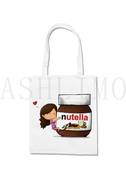 C-68 Nutella Kawaii Alışveriş Çantası Baskı Omuz Çanta Tote Çanta Kadınlar Için Estetik Kanvas Alışveriş Çantası Yüksek Kapasiteli El Bez Çanta (Yurt Dışından)