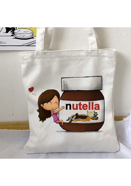 C-68 Nutella Kawaii Alışveriş Çantası Baskı Omuz Çanta Tote Çanta Kadınlar Için Estetik Kanvas Alışveriş Çantası Yüksek Kapasiteli El Bez Çanta (Yurt Dışından)