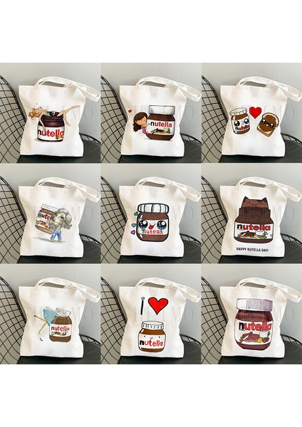 C-68 Nutella Kawaii Alışveriş Çantası Baskı Omuz Çanta Tote Çanta Kadınlar Için Estetik Kanvas Alışveriş Çantası Yüksek Kapasiteli El Bez Çanta (Yurt Dışından)