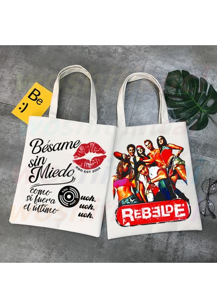 V Rebelde Rbd Kadın Alışveriş Çantası Eko Yeniden Kullanılabilir Kadın Tote Çanta Kolej Çanta Retro Büyük Bayanlar Omuz Alışveriş Çantası (Yurt Dışından) fiyatları