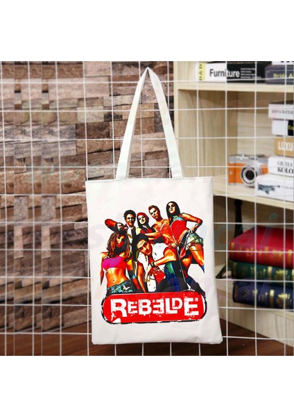 V Rebelde Rbd Kadın Alışveriş Çantası Eko Yeniden Kullanılabilir Kadın Tote Çanta Kolej Çanta Retro Büyük Bayanlar Omuz Alışveriş Çantası (Yurt Dışından) modelleri