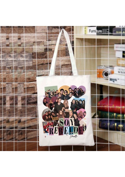 V Rebelde Rbd Kadın Alışveriş Çantası Eko Yeniden Kullanılabilir Kadın Tote Çanta Kolej Çanta Retro Büyük Bayanlar Omuz Alışveriş Çantası (Yurt Dışından) fırsatları