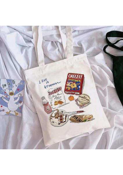 Stil 6 Tek Boyut Moda Trendi Yeni Kawaii Hallyu Harajuku Baskı Kadın Pamuk Çanta Baskı Yeniden Kullanılabilir Omuz Çantası Kadın Kanvas Çanta. (Yurt Dışından)