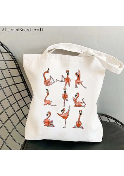 B2899 Kadın Alışveriş Çantası Flamingo Yoga Baskılı Kawaii Çanta Harajuku Alışveriş Kanvas Alışveriş Çantası Kız Çanta Tote Omuz Bayan Çantası (Yurt Dışından) fiyatları