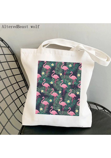 B2899 Kadın Alışveriş Çantası Flamingo Yoga Baskılı Kawaii Çanta Harajuku Alışveriş Kanvas Alışveriş Çantası Kız Çanta Tote Omuz Bayan Çantası (Yurt Dışından) modelleri