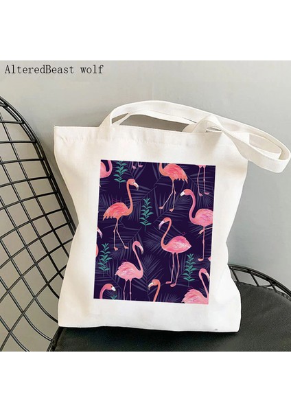 B2899 Kadın Alışveriş Çantası Flamingo Yoga Baskılı Kawaii Çanta Harajuku Alışveriş Kanvas Alışveriş Çantası Kız Çanta Tote Omuz Bayan Çantası (Yurt Dışından) indirimleri