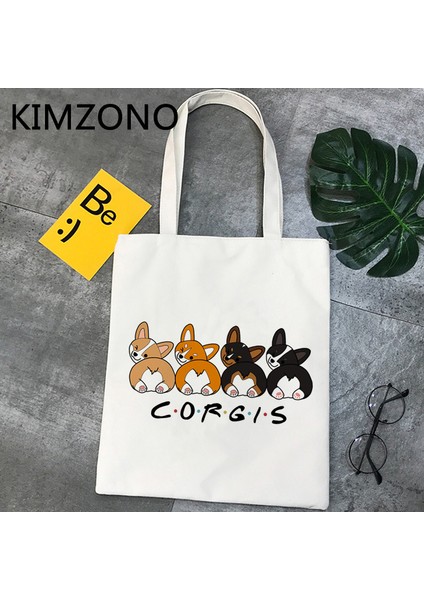 47768 Corgi Alışveriş Çantası Eko Kanvas Pamuklu Bakkal Tote Alışveriş Çantası Alışveriş Net Bolsas Ecologicas Sac Tissu (Yurt Dışından)