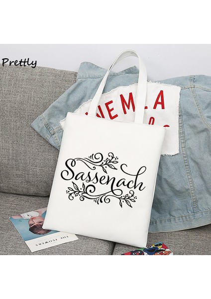 Beyaz Çanta Sassenach Baskı Kadın Yeniden Kullanılabilir Alışveriş Çantası Outlander Kitap Serisi Dinnafash Fan Kanvas Bez Çantalar Omuz Shopper Çanta (Yurt Dışından)
