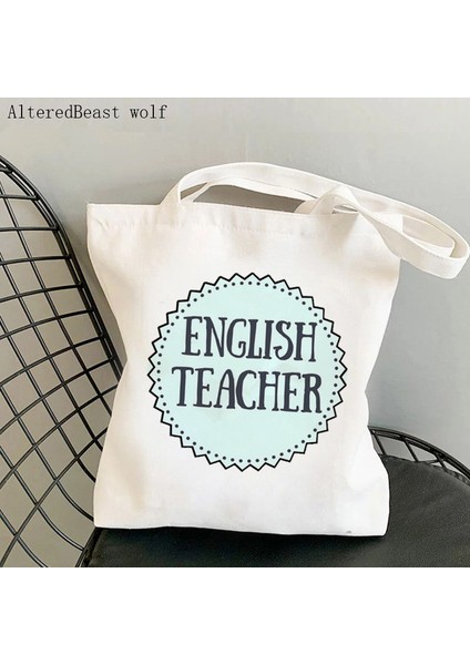 B1818 Öğretmen Malzemeleri Alışveriş Çantası Ingilizce Öğretmeni Baskılı Çanta Alışveriş Kanvas Alışveriş Çantası Kız Çanta Tote Omuz Bayan Hediye Çantası (Yurt Dışından) fiyatları