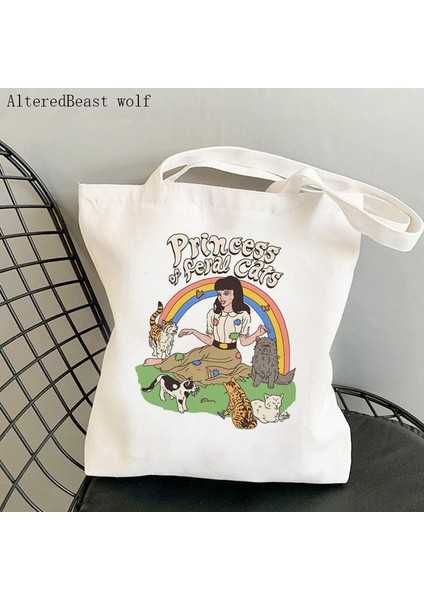 B1513 Kadın Alışveriş Çantası Prenses Kediler Baskılı Kawaii Çanta Harajuku Alışveriş Kanvas Alışveriş Çantası Kız Çanta Tote Omuz Bayan Çantası (Yurt Dışından) fırsatları