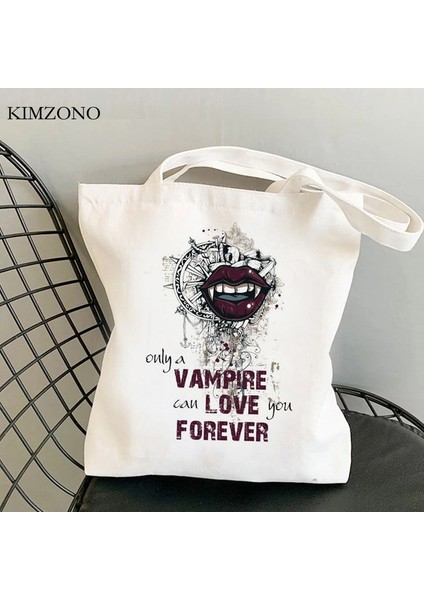 28908 The Vampire Diaries Alışveriş Çantası Bakkal Alışverişçisi Jüt Çanta Geri Dönüşüm Çantası Pamuklu Alışveriş Çantası Bolsa Compra Dokuma Kesesi Doku (Yurt Dışından)