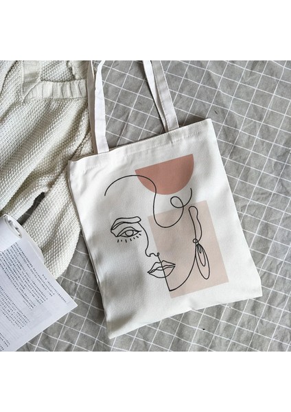 Kongbai Kadın Ulzzang Ins Büyük Kapasiteli Rahat Alışveriş Okul Çantası Moda Harajuku Omuz Çantası Soyut Sanat Kanvas Yüz Çantaları (Yurt Dışından) fiyatları