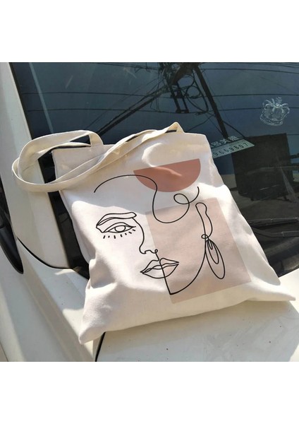 Kongbai Kadın Ulzzang Ins Büyük Kapasiteli Rahat Alışveriş Okul Çantası Moda Harajuku Omuz Çantası Soyut Sanat Kanvas Yüz Çantaları (Yurt Dışından) modelleri