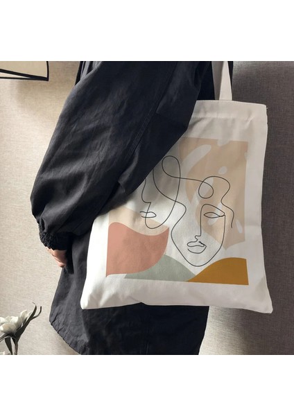 Kongbai Kadın Ulzzang Ins Büyük Kapasiteli Rahat Alışveriş Okul Çantası Moda Harajuku Omuz Çantası Soyut Sanat Kanvas Yüz Çantaları (Yurt Dışından) fırsatları