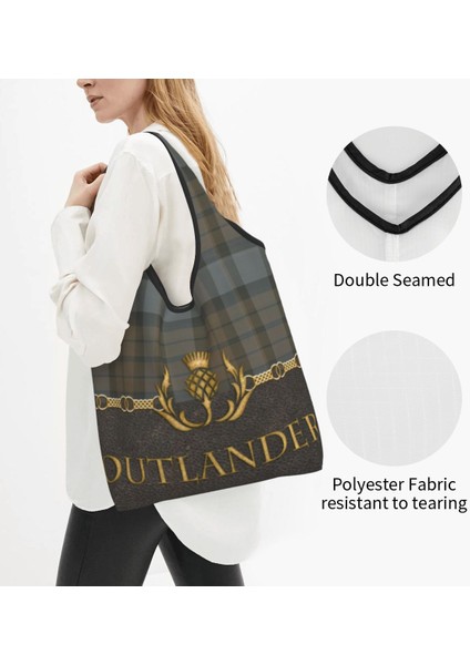 14 Alışveriş Çantası Yeniden Kullanılabilir Deri ve Tartan Outlander Desenli Alışveriş Çantası Tote Çanta Taşınabilir Modern Ekose Kontrol Doku Bakkal Alışveriş Çantaları (Yurt Dışından) indirimleri