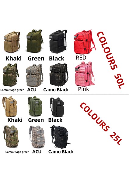 50L (Siyah) 25L/50L Dayanıklı Naylon Su Geçirmez Taktik Spor Trekking Balıkçılık Avcılık Kamp Yürüyüş Çantası Sırt Çantası Açık Hava Askeri Sırt Çantaları (Yurt Dışından)