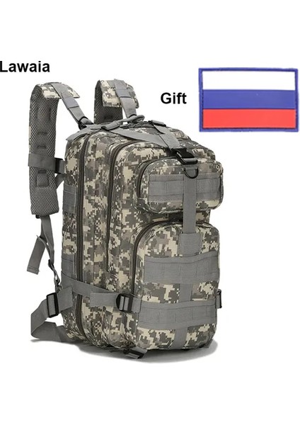 Gri Lawaia 30L Askeri Fan Kamuflaj Sırt Çantası Taktik Üç Seviyeli Çanta Erkek Sırt Çantası Tırmanma Çantası Kadın Yürüyüş Naylon Sırt Çantası (Yurt Dışından)