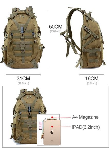 Stil 6 Weysfor 40L Açık Askeri Sırt Çantası Sırt Çantası Seyahat Çantası Su Geçirmez Taktik Sırt Çantası Spor Kamp Yürüyüş Balıkçılık Av Çantası (Yurt Dışından)