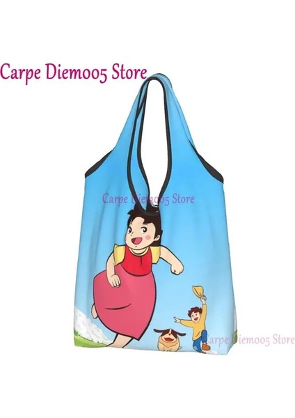 Stil 9 Alışveriş Çantası Geri Dönüşüm Heidi Peter ve Büyükbaba Birlikte Alışveriş Çantası Kadın Tote Çanta Taşınabilir Alpler Dağ Keçisi Karikatürler Bakkal Alışveriş Çantaları (Yurt Dışından)