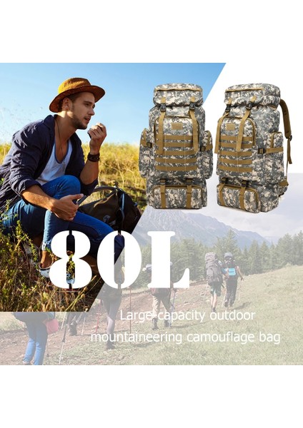 Plato Kamuflaj 600D Askeri Kombine Sırt Çantası 80L Büyük Kapasiteli Çok Fonksiyonlu Tüfek Sırt Çantaları Erkekler Seyahat Trekking Taktik Saldırı Sırt Çantası (Yurt Dışından)