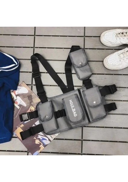 Gri Taktik Göğüs Çantası Erkekler Siyah Gri Mor Kahverengi Yelek Çanta Punk Hip Hop Bel Paketleri Brust Tasche Kadın Techwear Sırt Çantası Mochila (Yurt Dışından)