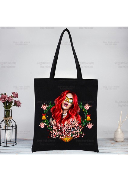 G Karol G Bichota Manana Sera Bonito Müzik Şarkıcısı Alışveriş Siyah Kanvas Tote Çanta Karikatür Yeniden Kullanılabilir Bez Çanta Çanta Omuz Çantaları (Yurt Dışından)