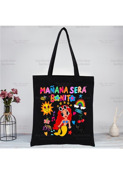 G Karol G Bichota Manana Sera Bonito Müzik Şarkıcısı Alışveriş Siyah Kanvas Tote Çanta Karikatür Yeniden Kullanılabilir Bez Çanta Çanta Omuz Çantaları (Yurt Dışından) modelleri