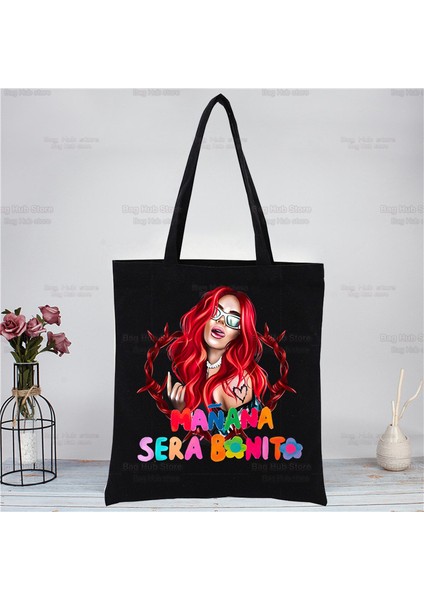 G Karol G Bichota Manana Sera Bonito Müzik Şarkıcısı Alışveriş Siyah Kanvas Tote Çanta Karikatür Yeniden Kullanılabilir Bez Çanta Çanta Omuz Çantaları (Yurt Dışından) fırsatları
