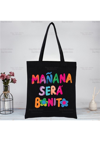G Karol G Bichota Manana Sera Bonito Müzik Şarkıcısı Alışveriş Siyah Kanvas Tote Çanta Karikatür Yeniden Kullanılabilir Bez Çanta Çanta Omuz Çantaları (Yurt Dışından) indirimleri