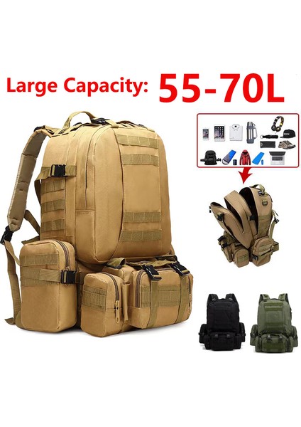 04 55L-70L Büyük Kapasiteli Askeri Sırt Çantası 4 In 1 Molle Spor Çanta Erkekler Su Geçirmez Açık Yürüyüş Kamp Seyahat 3D Mochila Sırt Çantası (Yurt Dışından) fiyatları