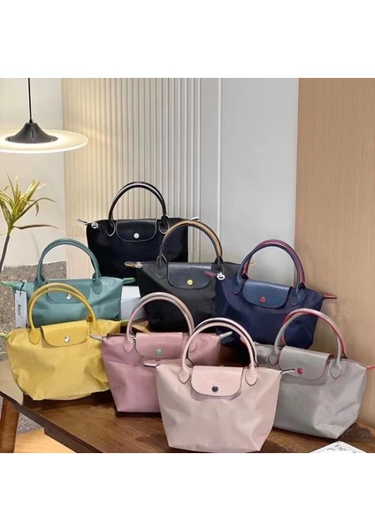 Benekli Gri L Fransız Moda Hamur Topuzu Naylon Omuz Çantası Büyük Kapasiteli Katlanır Büyük, Orta ve Küçük Alışveriş Çok Yönlü Tote Çanta (Yurt Dışından)