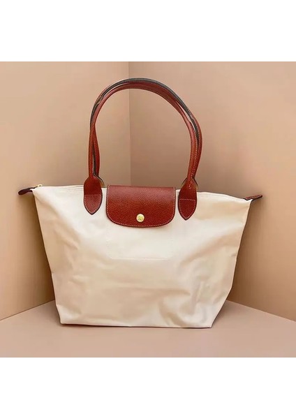 Benekli Gri L Fransız Moda Hamur Topuzu Naylon Omuz Çantası Büyük Kapasiteli Katlanır Büyük, Orta ve Küçük Alışveriş Çok Yönlü Tote Çanta (Yurt Dışından)