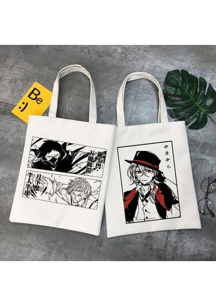 60225 Bungou Sokak Köpekleri Alışveriş Çantası Jüt Çanta Eco Shopper Pamuklu Tote Çanta Kumaş Bolsa Compra Dokuma Kesesi Toile (Yurt Dışından) modelleri