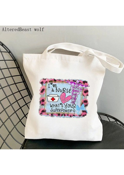 B1449 Kadın Alışveriş Çantası Hemşire Baskılı Kawaii Çanta Olmaktan Gurur Duyuyorum Harajuku Alışveriş Kanvas Alışveriş Çantası Kız Çanta Tote Omuz Bayan Çantası (Yurt Dışından)