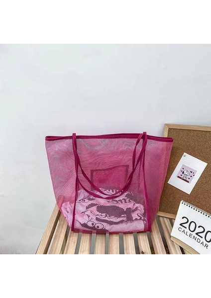 Gül Kadınlar Şeffaf Örgü Tek Gerekir Ins Sarıcı Çanta Moda Hafif Taşınabilir Alışveriş Seyahat Plaj Örgü Net Tote Çanta (Yurt Dışından)
