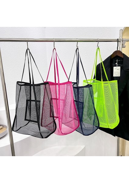 Gül Kadınlar Şeffaf Örgü Tek Gerekir Ins Sarıcı Çanta Moda Hafif Taşınabilir Alışveriş Seyahat Plaj Örgü Net Tote Çanta (Yurt Dışından)
