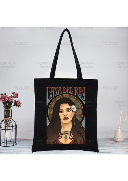 P Lana Del Rey Şarkıcı Hayranları Siyah Kadın Kanvas Omuz Çantası Kanvas Eko Sadece Yaşam Için Alışveriş Çantası Kanvas Tote Çanta Rahat Çanta (Yurt Dışından)