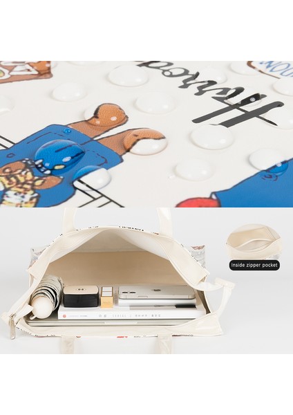L Büyük Çevre Dostu Pvc Çanta Dayanıklı Su Geçirmez Kadın Yaz Omuz Plaj Çantası Yeniden Kullanılabilir Karikatür Tote Shopper Çanta (Yurt Dışından)