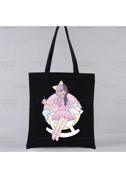 L Melanie Martinez Portals Şarkıcı Müzik Harajuku Alışveriş Siyah Çanta Kanvas Tote Çanta Anne Yeniden Kullanılabilir Bez Çanta Çanta Omuz Çantaları (Yurt Dışından) indirimleri