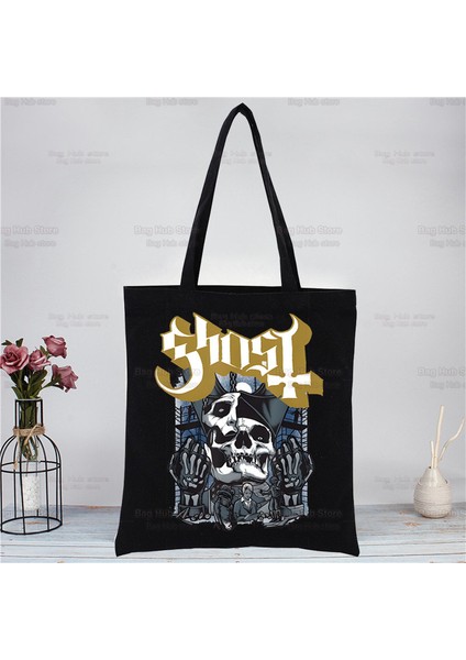 Q Ghost Band Siyah Kadın Çanta Kanvas Tote Ghost B.c Alışveriş Çantaları Yeniden Kullanılabilir Alışveriş Çantası Eko Katlanabilir (Yurt Dışından) modelleri