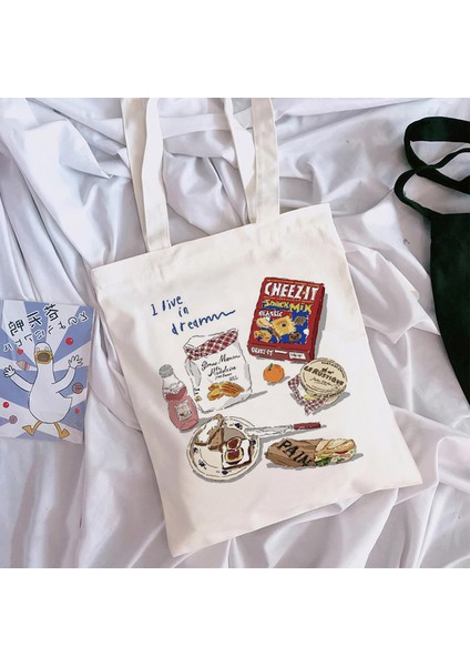 Stil 2 Tek Boyut Moda Trendi Yeni Kawaii Hallyu Harajuku Baskı Kadın Pamuk Çanta Baskı Yeniden Kullanılabilir Omuz Çantası Kadın Kanvas Çanta. (Yurt Dışından)