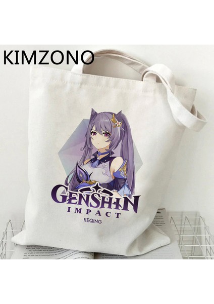 53829 Genshin Impact Alışveriş Çantası Bakkal Jüt Çanta Eco Shopper Kanvas Tote Çanta Sacola Tote Sacolas (Yurt Dışından)