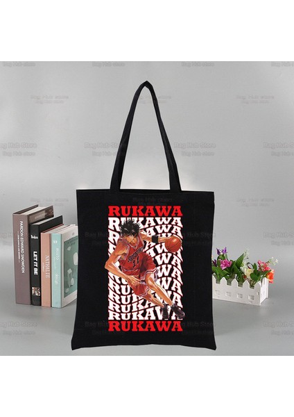 S Anime Ilk Slam Dunk Siyah Unisex Çanta Kanvas Sakuragi Hanamichi Tote Çanta Günlük Kullanım Yeniden Kullanılabilir Seyahat Rahat Alışveriş Çantası (Yurt Dışından)
